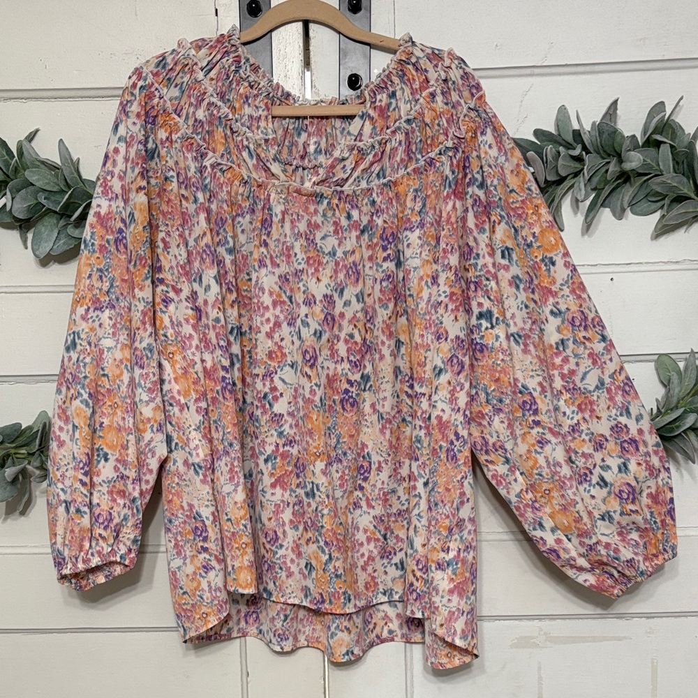 Chic Soul Floral Blouse - Pink and Orange